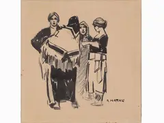 Studies of figures by Renato Natali, 1883, two ink sketches on paper, offered Mar 2021