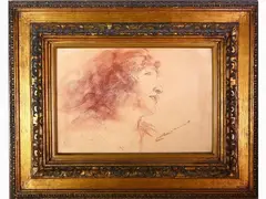 Portrait of a woman by Cipriano Mannucci, 1882, red chalk on paper laid on canvas, offered Feb 2021