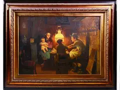 Interior view with figures by Cafiero Filippelli, oil on paper, offered Dec 2020
