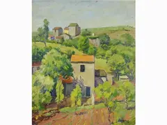 Country landscape 1959 by Giuseppe Malagodi, 1890, oil on cardboard, offered Dec 2020
