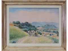 Tuscan landscape with carriage by Rutilio Muti, 1904, oil on panel, offered Dec 2020