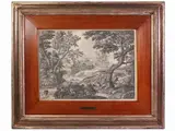 Gerard Audran Audran, River landscape with figures, 1640, engraving on paper laid on cardboard