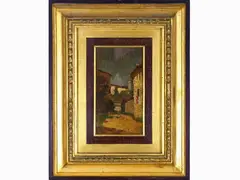 View of a town by Vincenzo Cabianca, 1827, oil sketches on panel, offered Dec 2020