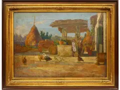 View of a farmyard by Giorgio Kienerk, 1869, oil on canvas, offered Dec 2020