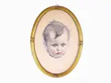 Alberto Micheli Pellegrini, Infant portrait, 1870, mixed media on oval paper