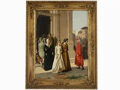 Dante's meeting with Beatrice by Raffaello Sorbi, 1844, oil on canvas, offered Nov 2020
