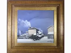 Snowy nocturnal landscape by Enotrio Pugliese, 1920, oil on canvas, offered Nov 2020