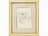 Giuseppe Moricci, Interior view with female figure, ink on paper