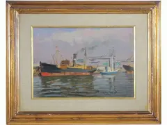 View of the Port of Livorno by Giorgio Luxardo, oil on panel, offered Sep 2020