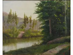 Claudio Rinaldi, River landscape, 1852, oil on canvas
