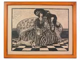 Ferruccio Pasqui Pasqui, Lady with sighthounds, 1886, wood-cut print on tissue paper