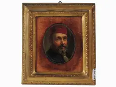 Portrait of a man with red cap by Michele Cammarano attribuito, 1835, painted miniature on paper betwen glass, offered Jul 2020