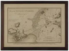 Geographic map of Athens by Jean Denis Barbié du Bocage, 1760, engraving, offered Jul 2020