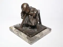 Boy in the walker by Guido Cacciapuoti, 1892, bronze figural group, offered Jul 2020