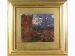 View of a castle, Bracciano 1900 by Beppe Ciardi, 1875, oil on cardboard, offered Jul 2020