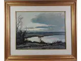 Lago di Massaciuccoli by Gino Romiti, 1881, oil on faesite, offered Jul 2020