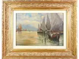 Fausto Pratella, View of a port with boats, 1886, oil on cardboard