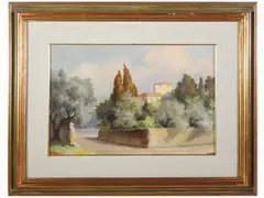 Tuscan landscape by Fausto Magni, 1906, oil on cardboard, offered Jul 2020