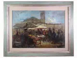 Franco Mazzucchetti, Mercato all'Impruneta, 1935, oil on faesite