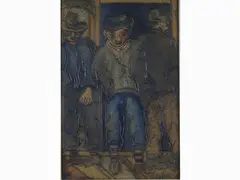 Figures by Beppe Serafini, 1915, oil on carved cardboard, offered Jun 2020