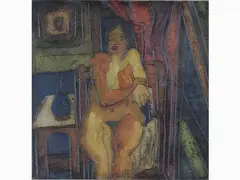 Nude by Beppe Serafini, 1915, oil on carved cardboard, offered Jun 2020