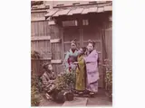 Tamamura (attrib.) Kozaburo, Girls wearing traditional dresses, 1856, Albumen print from glass negative hand coloured