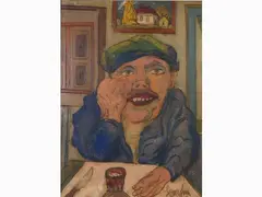 Figure by Beppe Serafini, 1915, oil on carved cardboard, offered Mar 2020