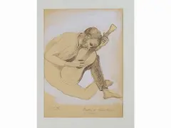 Musician by Quinto Martini, 1908, ink and biacca on paper, offered Mar 2020