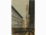 Abramo Scortecci, Quel novembre a Firenze.... 1966 e Paesaggio 1968, portfolio with six drawings and oil painting on canvas