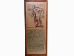 Studies for figures by Emilio Notte, 1891, two mixed media sketches on paper, offered Dec 2019