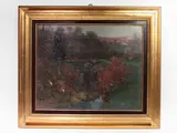 Egidio Tonti, Landscape with bridge, 1887, oil on panel