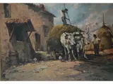 Ferruccio Rontini, Scaricando il fieno, 1893, oil on panel