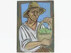 Farmer with citrus basket by Giuseppe Migneco, 1908, mixed media on paper laid on cardboard, offered Dec 2019