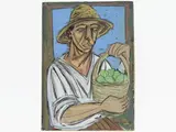 Giuseppe Migneco, Farmer with citrus basket, 1908, mixed media on paper laid on cardboard