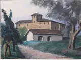 Tuscan Landscape by Nino Tirinnanzi, 1923, mixed media on paper laid on cardboard, offered Dec 2019