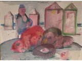 Antonio Possenti, Still life and figure in a seascape, 1933, mixed media on cardboard laid on cardboard