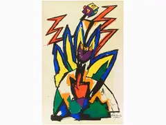 Ugo Nespolo, Composition, acrylic on paper laid on canvas