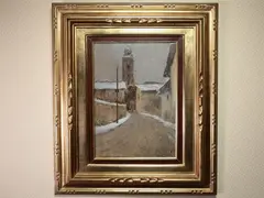 Ospedaletto fra la neve by Fortunato Giulio Faini, 1869, oil on cardboard, offered Dec 2019