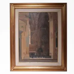 View of Santa Croce Church's Cappella Baroncelli by Antonio Mario Aspettati, 1880, oil on panel, offered Dec 2019
