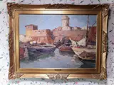 View of The Livorno Old Fortress by Carlo Domenici, 1898, oil on faesite, offered Dec 2019