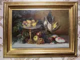 Fortunato Giulio Faini, Still life with fish and fruit 1931, 1869, a pair of oil paintings on panel