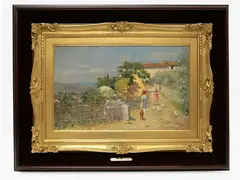 Landscape with Country Girls by Giuseppe Magni, 1869, oil on faesite, offered Dec 2019