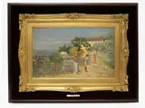 Giuseppe Magni, Landscape with Country Girls, 1869, oil on faesite