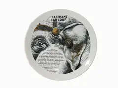 Porcelain "Elephant Soup" Plate by Piero Fornasetti, 1913, ritrae elefante con ricetta di zuppa, offered Oct 2019