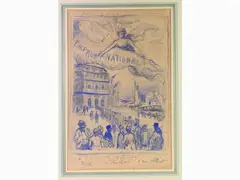 Study for The Emprunt National Affiche by Fernand Riblet, 1873, mixed media sketch on paper laid on paper, offered Oct 2019