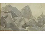 Raffaello Sernesi attribuito, Mountains, 1838, oil sketch on canvas laid on cardboard