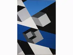 Compositions by Bruno Pecchioli, 1919, three acrylic paintings on faesite, offered Oct 2019