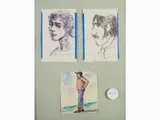 Portrait and Figures by Nino Tirinnanzi, 1923, three mixed media sketches on paper partially laid on paper, offered Oct 2019