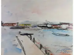 Sea View by Sergio Scatizzi, 1918, mixed media on paper laid on cardboard, offered Oct 2019