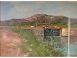 Ponte detto di Van Gogh e la Chiusa del Langlois by Lorenzo Palazzi, 1921, oil on faesite, offered Oct 2019